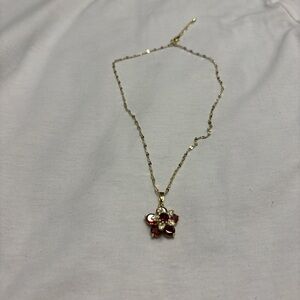 Gold and Pink Flower Pendant Necklace